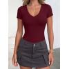imageANRABESS Womens V Neck Bodysuits Short Sleeve Slim Fit Going Out Body Suit Tops 2026 Summer Outfits for Daily Work TravelWine Red