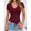 imageANRABESS Womens V Neck Bodysuits Short Sleeve Slim Fit Going Out Body Suit Tops 2026 Summer Outfits for Daily Work TravelWine Red