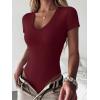 imageANRABESS Womens V Neck Bodysuits Short Sleeve Slim Fit Going Out Body Suit Tops 2026 Summer Outfits for Daily Work TravelWine Red