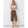 imageANRABESS Womens Wide Leg Capri Pants Elastic Waist Casual Loose Lounge Trousers 2026 Summer Flowy Beach Vacation ClothesBrown