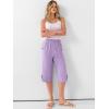 imageANRABESS Womens Wide Leg Capri Pants Elastic Waist Casual Loose Lounge Trousers 2026 Summer Flowy Beach Vacation ClothesLight Purple