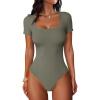 imageANRABESS Bodysuits for Women Short Sleeve Scoop Neck Tops 2026 Summer Slim Fit Ribbed Knit Sexy Basic Shirt Fashion OutfitsArmy Green