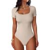 imageANRABESS Bodysuits for Women Short Sleeve Scoop Neck Tops 2026 Summer Slim Fit Ribbed Knit Sexy Basic Shirt Fashion OutfitsBeige