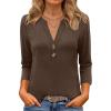 imageANRABESS Women 34 Length Sleeve Henley Tops V Neck Business Casual Work T Shirts Cute Travel Shirt 2026 Spring Trendy OutfitCoffee