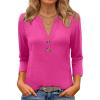 imageANRABESS Women 34 Length Sleeve Henley Tops V Neck Business Casual Work T Shirts Cute Travel Shirt 2026 Spring Trendy OutfitHot Pink