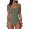 imageANRABESS Womens BodysuitsShort Sleeve Scoop Neck Top Fitted Ribbed Knit Soft Going Out Henley ShirtsTravel Work Body SuitArmy Green