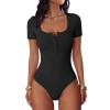 imageANRABESS Womens BodysuitsShort Sleeve Scoop Neck Top Fitted Ribbed Knit Soft Going Out Henley ShirtsTravel Work Body SuitBlack