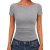 imageANRABESS Womens Cap Sleeve Boat Neck Ruched Crop Top Soft Ribbed Slim Fitted Tee Going Out Casual Shirt for SummerGray