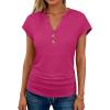 imageANRABESS Womens Cap Sleeve Henley Shirts V Neck Ruched Side Top 2026 Summer Dressy Work Blouse Business Casual OutfitsHot Pink