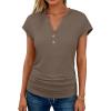 imageANRABESS Womens Cap Sleeve Henley Shirts V Neck Ruched Side Top 2026 Summer Dressy Work Blouse Business Casual OutfitsLight Coffee
