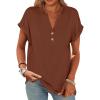 imageANRABESS Womens Short Sleeve Henley Tops V Neck Dressy Casual Blouses Summer Trendy Tee Shirts 2026 Vacation Fashion ClothesMaple Brown