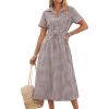imageANRABESS Womens Summer Midi Dress Short Sleeve Striped Plaid Button Collar Shirt Dresses 2026 Casual Beach Vacation ClothesBrown White Plaid