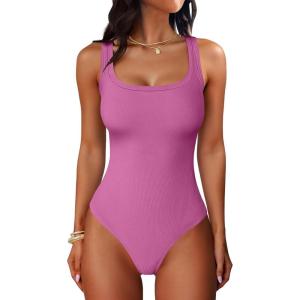 imageANRABESS Bodysuits for Women Soft Cozy Ribbed Knit Scoop Neck Sleeveless Tank Top Versatile for Daily Work TravelHot Pink