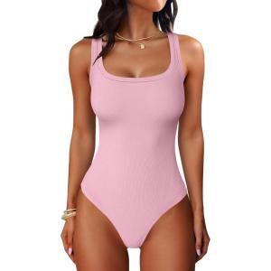 imageANRABESS Bodysuits for Women Soft Cozy Ribbed Knit Scoop Neck Sleeveless Tank Top Versatile for Daily Work TravelPink