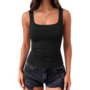 imageANRABESS Women Tank Tops Square Neck Fitted Tops 2026 Summer Basic Slim Sleeveless Shirts Casual Cute Travel Vacation ClothesBlack