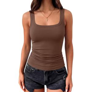 imageANRABESS Women Tank Tops Square Neck Fitted Tops 2026 Summer Basic Slim Sleeveless Shirts Casual Cute Travel Vacation ClothesBrown