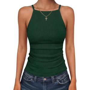 imageANRABESS Womens Camis Spaghetti Straps Tank Tops High Square Neck Sleeveless Racerback Camisole Shirts Summer Basic TeeDeep Green