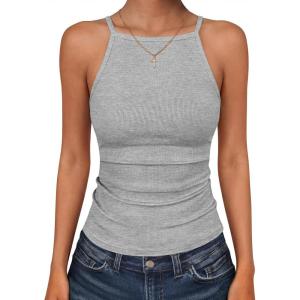 imageANRABESS Womens Camis Spaghetti Straps Tank Tops High Square Neck Sleeveless Racerback Camisole Shirts Summer Basic TeeGrey
