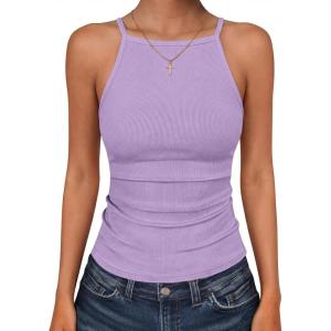 imageANRABESS Womens Camis Spaghetti Straps Tank Tops High Square Neck Sleeveless Racerback Camisole Shirts Summer Basic TeeLight Purple