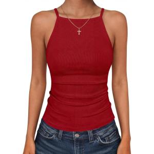 imageANRABESS Womens Camis Spaghetti Straps Tank Tops High Square Neck Sleeveless Racerback Camisole Shirts Summer Basic TeeRed