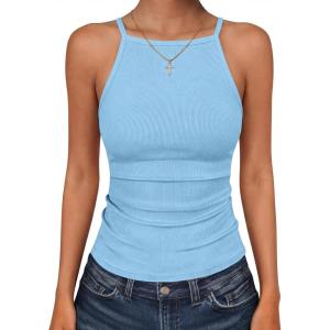 imageANRABESS Womens Camis Spaghetti Straps Tank Tops High Square Neck Sleeveless Racerback Camisole Shirts Summer Basic TeeSky Blue