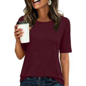 imageANRABESS Womens Half Sleeve Tops Crewneck Shirts Basic Fit Tee Trendy 2026 Spring Summer Business Casual TShirtsBurgundy