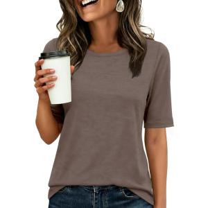 imageANRABESS Womens Half Sleeve Tops Crewneck Shirts Basic Fit Tee Trendy 2026 Spring Summer Business Casual TShirtsCoffee