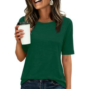 imageANRABESS Womens Half Sleeve Tops Crewneck Shirts Basic Fit Tee Trendy 2026 Spring Summer Business Casual TShirtsGreen