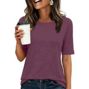 imageANRABESS Womens Half Sleeve Tops Crewneck Shirts Basic Fit Tee Trendy 2026 Spring Summer Business Casual TShirtsPurplish Red