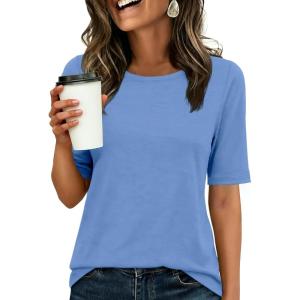 imageANRABESS Womens Half Sleeve Tops Crewneck Shirts Basic Fit Tee Trendy 2026 Spring Summer Business Casual TShirtsSky Blue