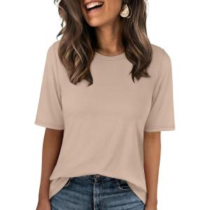imageANRABESS Womens Half Sleeve Tops Summer Basic Tee Crew Neck Casual Soft WrinkleFree Fabric TShirts 2026 Trendy ClothesAlmond