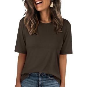 imageANRABESS Womens Half Sleeve Tops Summer Basic Tee Crew Neck Casual Soft WrinkleFree Fabric TShirts 2026 Trendy ClothesDark Brown