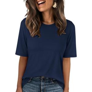 imageANRABESS Womens Half Sleeve Tops Summer Basic Tee Crew Neck Casual Soft WrinkleFree Fabric TShirts 2026 Trendy ClothesNavy Blue