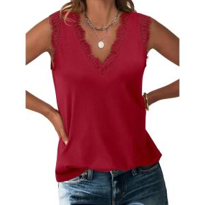 imageANRABESS Womens Lace Trim Tank Tops V Neck Sleeveless Shirts 2026 Summer Casual Trendy Dressy Cami TopRed