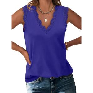 imageANRABESS Womens Lace Trim Tank Tops V Neck Sleeveless Shirts 2026 Summer Casual Trendy Dressy Cami TopRoyal Blue