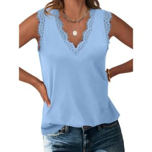 imageANRABESS Womens Lace Trim Tank Tops V Neck Sleeveless Shirts 2026 Summer Casual Trendy Dressy Cami TopSky Blue
