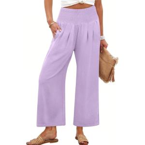 imageANRABESS Womens Pants Wide Leg High Waisted Palazzo Pants Summer Flowy Beach Lounge Casual Trousers with PocketsLight Purple