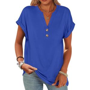 imageANRABESS Womens Short Sleeve Henley Tops V Neck Dressy Casual Blouses Summer Trendy Tee Shirts 2026 Vacation Fashion ClothesRoyal Blue