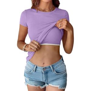 imageANRABESS Womens Short Sleeve Tops Built in Bra 2026 Summer T Shirts Slim Fitted Going Out Y2K Basic Tee Vacation ClothesLight Purple