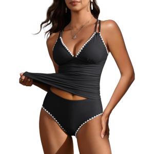 imageANRABESS Womens Tankini SetTummy Control Two Piece SwimsuitPerfect for Beach VacationVersatile Summer Bathing Suit 2026Black