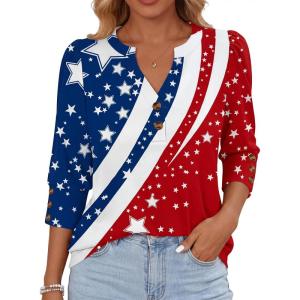 imageANRABESS Womens Tops 34 Sleeve Casual Henley Shirts V Neck Buttons Dressy Work Business Blouses 2026 Spring Trendy ClothesStar