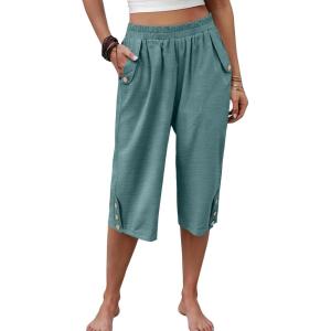 imageANRABESS Womens Wide Leg Capri Pants Elastic Waist Casual Loose Lounge Trousers 2026 Summer Flowy Beach Vacation ClothesLake