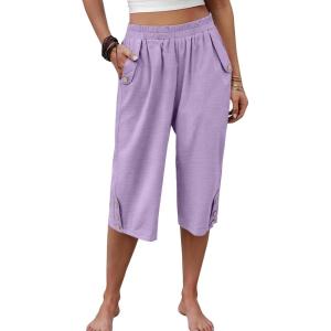 imageANRABESS Womens Wide Leg Capri Pants Elastic Waist Casual Loose Lounge Trousers 2026 Summer Flowy Beach Vacation ClothesLight Purple