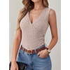 image:imageANRABESS Tank Tops for Women V Neck Sexy Ribbed Knit Slim Fitted Sleeveless Shirts 2026 Summer Dressy Casual Trendy OutfitsLight Khaki