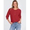 image:imageANRABESS Womens 34 Sleeve Length Waffle Knit Tops Dressy Casual V Neck Button Henley Shirts 2026 Spring Basic Tee ClothesBright Red