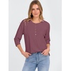 image:imageANRABESS Womens 34 Sleeve Length Waffle Knit Tops Dressy Casual V Neck Button Henley Shirts 2026 Spring Basic Tee ClothesMauve