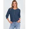 image:imageANRABESS Womens 34 Sleeve Length Waffle Knit Tops Dressy Casual V Neck Button Henley Shirts 2026 Spring Basic Tee ClothesNavy Blue