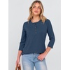 image:imageANRABESS Womens 34 Sleeve Length Waffle Knit Tops Dressy Casual V Neck Button Henley Shirts 2026 Spring Basic Tee ClothesNavy Blue