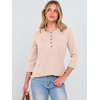 image:imageANRABESS Womens 34 Sleeve Length Waffle Knit Tops Dressy Casual V Neck Button Henley Shirts 2026 Spring Basic Tee ClothesParchment