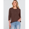 image:imageANRABESS Womens 34 Sleeve Length Waffle Knit Tops Dressy Casual V Neck Button Henley Shirts 2026 Spring Basic Tee ClothesRed Brown